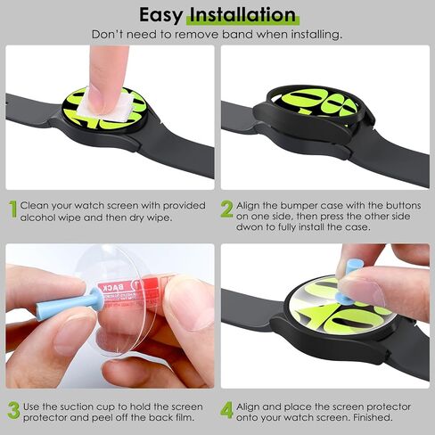 EWUONU [4+4Pack Galaxy Watch 6 Screen Protector Case 44mm 2023, Anti-Fog Tempered Glass Film and Hard PC Bumper Case Cover for Samsung Galaxy Watch 6 44mm in Saudi Arabia