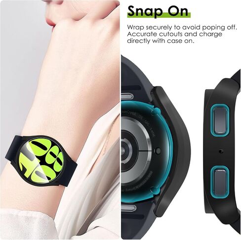 EWUONU [4+4Pack Galaxy Watch 6 Screen Protector Case 44mm 2023, Anti-Fog Tempered Glass Film and Hard PC Bumper Case Cover for Samsung Galaxy Watch 6 44mm in Saudi Arabia