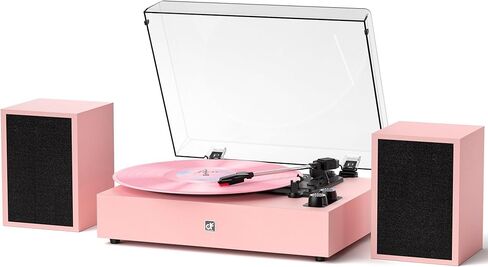 Vinyl Record Player with External Speakers, Wireless Bluetooth 3 Speed Vintage Record Player and Speakers Retro Turntable with Stereo Speakers, RCA Line-Out and AUX-in, Black in Saudi Arabia