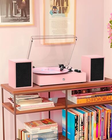 Vinyl Record Player with External Speakers, Wireless Bluetooth 3 Speed Vintage Record Player and Speakers Retro Turntable with Stereo Speakers, RCA Line-Out and AUX-in, Black in Saudi Arabia
