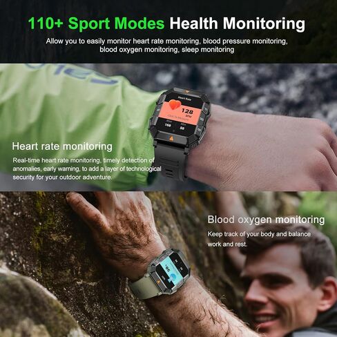 Military Smart Watch for Men (Answer/Make Call), Fitness Smart Watch with Flashlight for Android and iPhone, Waterproof Fitness Tracker with Blood Oxygen/Heart Rate/Sleep/110+ Sport Modes in Saudi Arabia