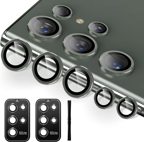 [5+5 Pack] for Samsung Galaxy S23 Ultra Camera Lens Protector 9H Tempered Glass Camera Screen Protector for S23 Ultra Accessories Aluminum Edge Lens Cover HD Clear Case Friendly 2 Sets [Black] in Saudi Arabia