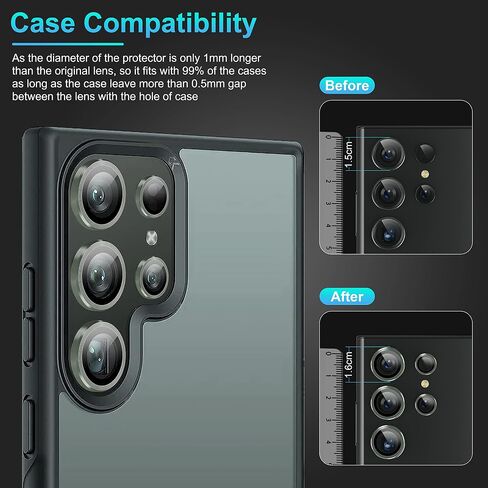 [5+5 Pack] for Samsung Galaxy S23 Ultra Camera Lens Protector 9H Tempered Glass Camera Screen Protector for S23 Ultra Accessories Aluminum Edge Lens Cover HD Clear Case Friendly 2 Sets [Black] in Saudi Arabia