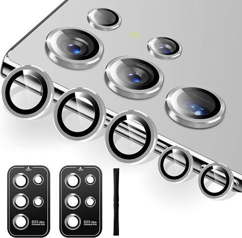 [5+5 Pack] for Samsung Galaxy S23 Ultra Camera Lens Protector 9H Tempered Glass Camera Screen Protector for S23 Ultra Accessories Aluminum Edge Lens Cover HD Clear Case Friendly 2 Sets [Black] in Saudi Arabia
