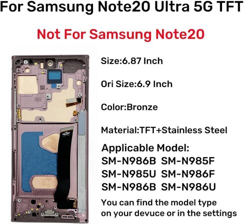 Galaxy Note20 Ultra 5G LCD Display Screen Assembly Replacement for Samsung Note 20 Ultra Touch Digitizer Screen with Frame Toolkits TFT N985U N986U No Fingerprint (Black) in Saudi Arabia