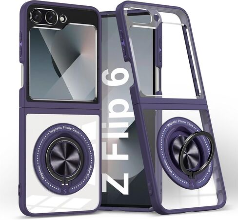 Aukvite Z Flip 6 Case for Samsung Galaxy Z Flip 6, Magnetic Flip Case for Galaxy Z Flip 6, Full Body Protective Cover Case with 360°Ring Kickstand Compatible with MagSafe Wireless Charging Black in Saudi Arabia