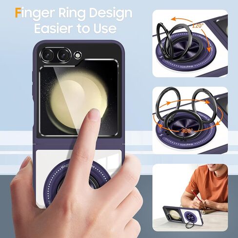 Aukvite Z Flip 6 Case for Samsung Galaxy Z Flip 6, Magnetic Flip Case for Galaxy Z Flip 6, Full Body Protective Cover Case with 360°Ring Kickstand Compatible with MagSafe Wireless Charging Black in Saudi Arabia
