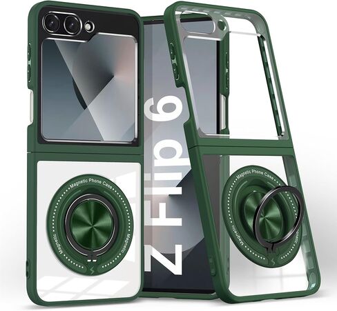 Aukvite Z Flip 6 CASE لـ Samsung Galaxy Z Flip 6 ، علبة الوجه المغناطيسي لـ Galaxy Z Flip 6 ، علبة غلاف واقية كاملة من الجسم مع كيكستاند 360 درجة متوافق مع Magsafe اللاسلكية الشحن الأسود in Kuwait