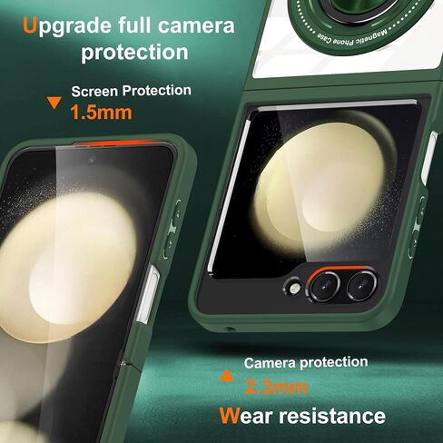 Aukvite Z Flip 6 CASE لـ Samsung Galaxy Z Flip 6 ، علبة الوجه المغناطيسي لـ Galaxy Z Flip 6 ، علبة غلاف واقية كاملة من الجسم مع كيكستاند 360 درجة متوافق مع Magsafe اللاسلكية الشحن الأسود in Kuwait
