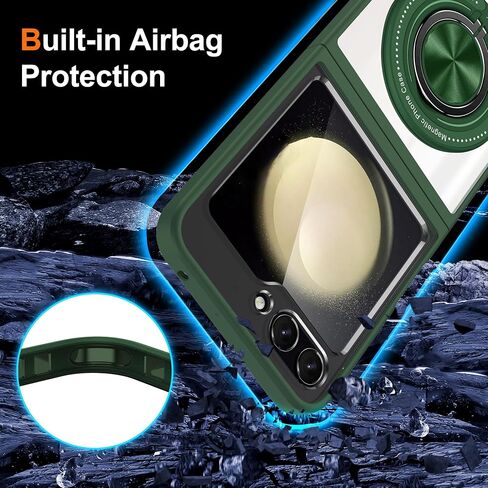 Aukvite Z Flip 6 CASE لـ Samsung Galaxy Z Flip 6 ، علبة الوجه المغناطيسي لـ Galaxy Z Flip 6 ، علبة غلاف واقية كاملة من الجسم مع كيكستاند 360 درجة متوافق مع Magsafe اللاسلكية الشحن الأسود in Kuwait