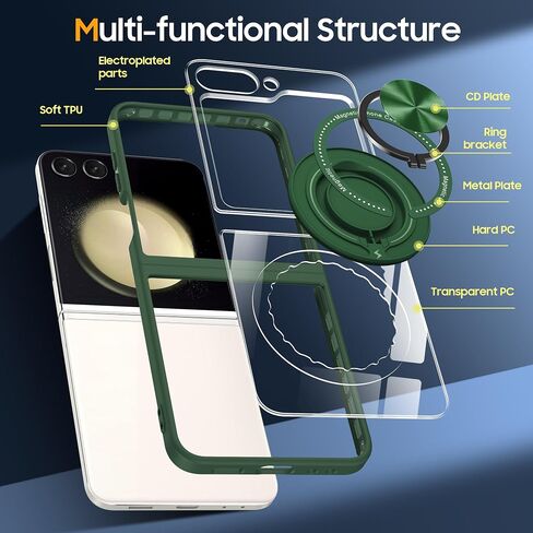 Aukvite Z Flip 6 CASE لـ Samsung Galaxy Z Flip 6 ، علبة الوجه المغناطيسي لـ Galaxy Z Flip 6 ، علبة غلاف واقية كاملة من الجسم مع كيكستاند 360 درجة متوافق مع Magsafe اللاسلكية الشحن الأسود in Kuwait