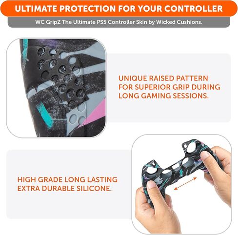 WC GripZ - Anti-Slip Silicone Controller Skin for PlayStation 5 by Wicked Cushions | Extra Grippy Protective Cover with Stylish Designs | Includes 2 Thumbstick Covers | 90's White in Kuwait