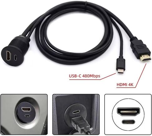 xiwai Waterproof Dustproof USB-C Type-C USB 3.1 10Gbps Extension Flush Car Latch Mount Extension Cable for Dashboard Panel in Saudi Arabia