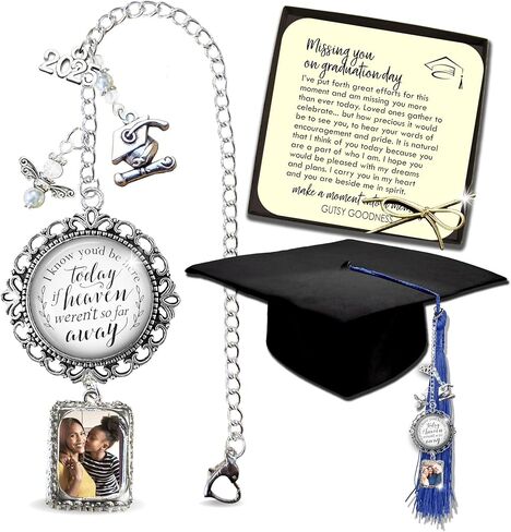 Graduation Cap Tassel Memorial Photo Charm Personalize Missing You As I Graduate Pendant & Silver Picture Frame 2024 Handmade Womens Mens Unisex Customize (Classic) in Kuwait