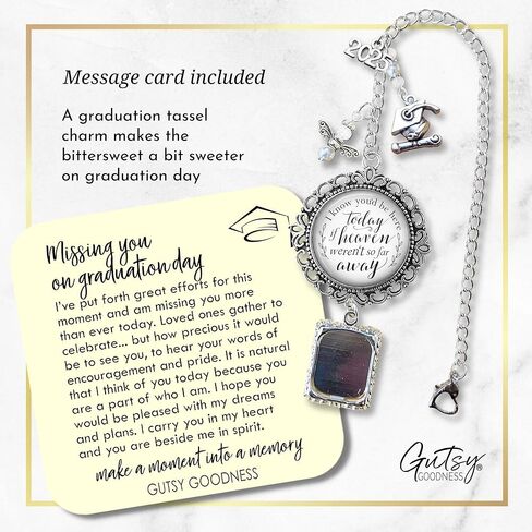 Graduation Cap Tassel Memorial Photo Charm Personalize Missing You As I Graduate Pendant & Silver Picture Frame 2024 Handmade Womens Mens Unisex Customize (Classic) in Kuwait