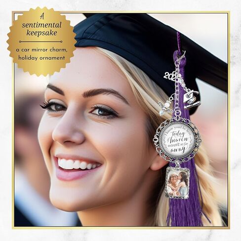 Graduation Cap Tassel Memorial Photo Charm Personalize Missing You As I Graduate Pendant & Silver Picture Frame 2024 Handmade Womens Mens Unisex Customize (Classic) in Kuwait
