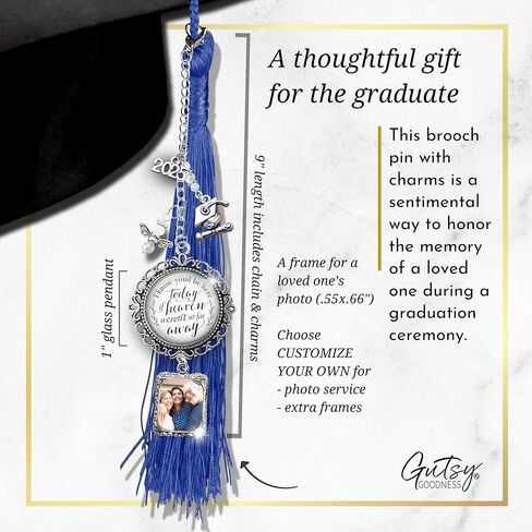 Graduation Cap Tassel Memorial Photo Charm Personalize Missing You As I Graduate Pendant & Silver Picture Frame 2024 Handmade Womens Mens Unisex Customize (Classic) in Kuwait