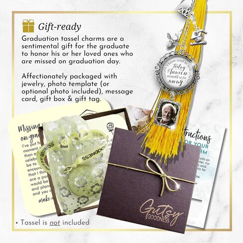 Graduation Cap Tassel Memorial Photo Charm Personalize Missing You As I Graduate Pendant & Silver Picture Frame 2024 Handmade Womens Mens Unisex Customize (Classic) in Kuwait