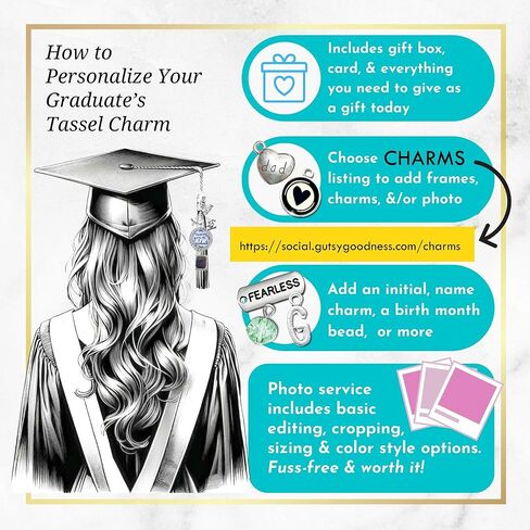 Graduation Cap Tassel Memorial Photo Charm Personalize Missing You As I Graduate Pendant & Silver Picture Frame 2024 Handmade Womens Mens Unisex Customize (Classic) in Kuwait