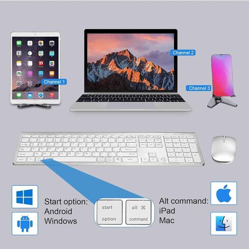 UrbanX Plug and Play Compact Rechargeable Wireless Bluetooth Full Size Keyboard and Mouse Combo for ‎LG ‎50UP8000PUR TV - Windows, macOS, iPadOS, Android, PC, Mac, Laptop, Smartphone, Tablet -Black in Saudi Arabia