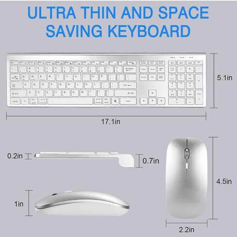 UrbanX Plug and Play Compact Rechargeable Wireless Bluetooth Full Size Keyboard and Mouse Combo for ‎LG ‎50UP8000PUR TV - Windows, macOS, iPadOS, Android, PC, Mac, Laptop, Smartphone, Tablet -Black in Saudi Arabia