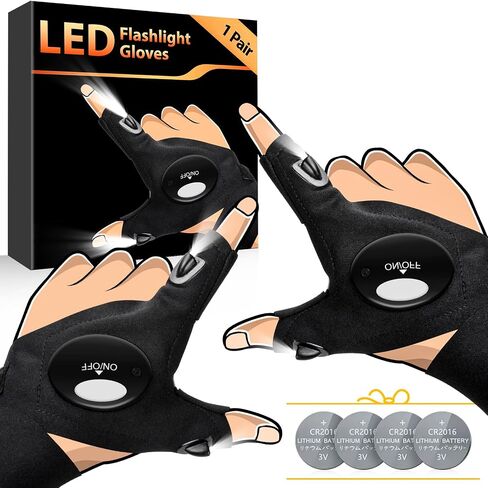 HANPURE Rechargeable LED Flashlight Gloves Stocking Stuffers for Adults Men Christmas Birthday Gift Idea for Dad Husband Him Boyfriend Car Guy Waterproof Lighted Gloves for Repairing Fishing Camping in Saudi Arabia