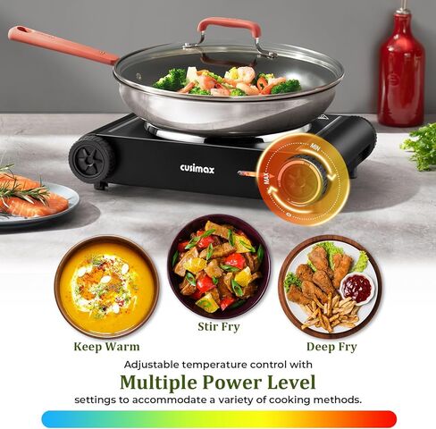 طبق تسخين Cusimax، موقد كهربائي 1800 واط، موقد مزدوج من الحديد الزهر مع درجة حرارة قابلة للتعديل، 7.4 بوصة + 6.1 بوصة، ألواح ساخنة محمولة للطهي، متوافقة مع جميع أواني الطبخ in Kuwait