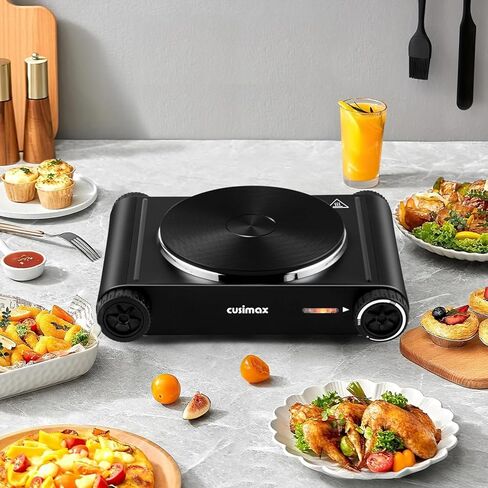 طبق تسخين Cusimax، موقد كهربائي 1800 واط، موقد مزدوج من الحديد الزهر مع درجة حرارة قابلة للتعديل، 7.4 بوصة + 6.1 بوصة، ألواح ساخنة محمولة للطهي، متوافقة مع جميع أواني الطبخ in Kuwait