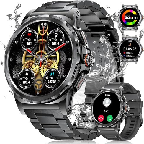 LIGE Military Smart Watch for Men(Answer/Make Call),1.43" HD AMOLED Rugged Smartwatch for iPhone Android Phone,Fitness Watch,Silver Sport Watch with 120+ Sport Modes/5ATM Waterproof/Heart Rate in Saudi Arabia