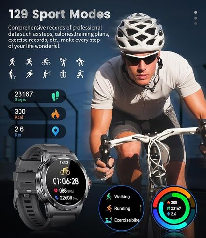 LIGE Military Smart Watch for Men(Answer/Make Call),1.43" HD AMOLED Rugged Smartwatch for iPhone Android Phone,Fitness Watch,Silver Sport Watch with 120+ Sport Modes/5ATM Waterproof/Heart Rate in Saudi Arabia