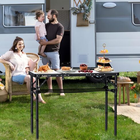 Folding Camping Table, 3ft Small Folding Table Portable 3 Adjustable Height Max 27.5" Aluminum Camping Table with Storage Net, Portable Table for Outdoor Backyard BBQ Picnic Beach in Saudi Arabia