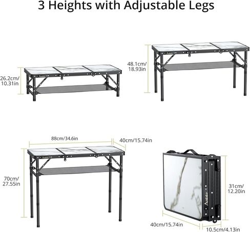 Folding Camping Table, 3ft Small Folding Table Portable 3 Adjustable Height Max 27.5" Aluminum Camping Table with Storage Net, Portable Table for Outdoor Backyard BBQ Picnic Beach in Saudi Arabia