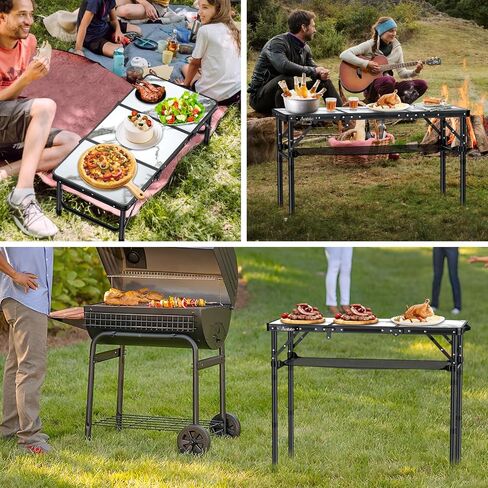 Folding Camping Table, 3ft Small Folding Table Portable 3 Adjustable Height Max 27.5" Aluminum Camping Table with Storage Net, Portable Table for Outdoor Backyard BBQ Picnic Beach in Saudi Arabia