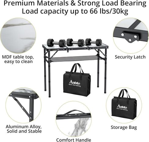 Folding Camping Table, 3ft Small Folding Table Portable 3 Adjustable Height Max 27.5" Aluminum Camping Table with Storage Net, Portable Table for Outdoor Backyard BBQ Picnic Beach in Saudi Arabia