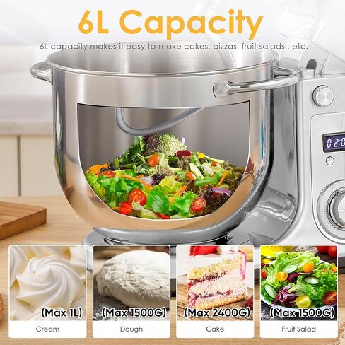 خلاط كهربائي للمطبخ من Biolomix، خلاط طعام برأس مائل 6 سرعات مع وعاء من الفولاذ المقاوم للصدأ سعة 6.5 لتر، وخطاف عجين، ومضرب مسطح، وخفق وغطاء مضاد للرذاذ، أحمر (6.5 لتر، أسود) in Kuwait