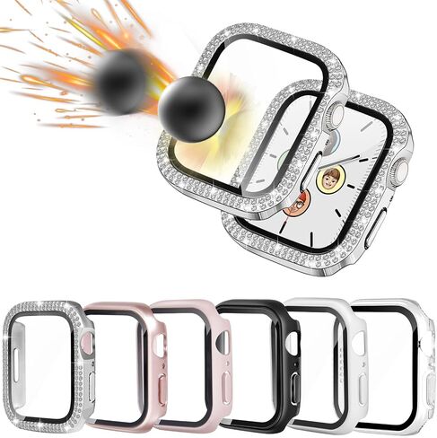 6 عبوات حافظة متوافقة مع Apple Watch 9 8 7 Series 41mm، مع واقي شاشة من الزجاج المقوى، غطاء رفيع للغاية مقاوم للخدش لـ iWatch S9/S8/S7، ممتص الصدمات عالي الدقة من البولي كربونات الصلب بالكامل in Saudi Arabia
