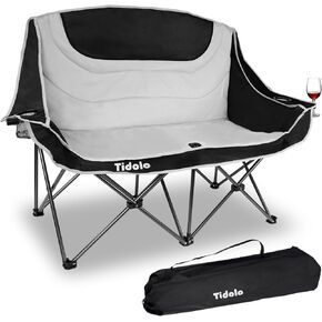 Double Camping Chair, Oversized Folding Loveseat Camping Chair, 2 Person Camping Chair for Adults, Heavy Duty Camping Couch Love Seat Chair with 2 Cup & Wine Glass Holder, Support 600lbs