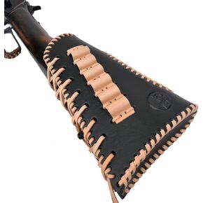 Left & Right Handed Rifle Buttstock with Shell Holder for .45-70 308 30-06, Leather Ammo Sleeve