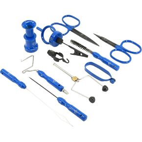 Fly Tying Tool Kit, Comprehensive Set with Case, Scissors, Bobbin, Bodkin, Whip Finisher, Hackle Plier, Hair Stacker