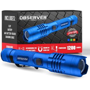 High Lumen Utility Flashlight, Rear Magnet, LED, Rechargeable, Powerbank for Phone, AAA Adapter - Tactical Flashlight, Military Flashlight, Police Flashlight, 1200 Super Bright Lumens