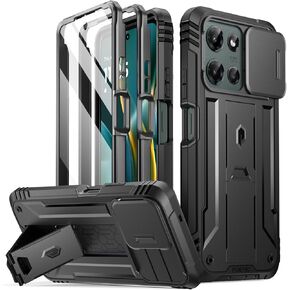 Poetic Revolution Case for Motorola Moto G 5G 2025, [Slide Camera Cover], Full-Body Military Grade Rugged Shockproof Cover with Kickstand and Built-in-Screen Protector, Black