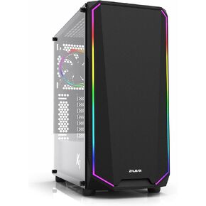 Zalman K1 Rev. B Mid Tower ATX Gaming PC Case, Addressable RGB Front Panel, Tempered Glass Side Panel, Includes (1x) ARGB 120mm Fan Rear and (1x) Black 120mm Fan Front (aRGB Panel)