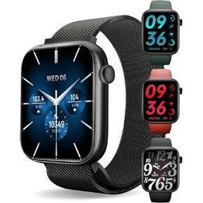 Smart Watch for Men/Women, 1.85" AMOLED Touchscreen, Make/Answer Calls, Fitness Tracker with Heart Rate, Blood Oxygen, Sport Modes, Waterproof Watches Compatible with Android & iPhone(4 Watch Bands)