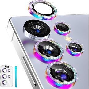 imluckies for Samsung Galaxy S25 Ultra Camera Lens Protector Bling, AR+AF Tempered Glass, 9H Anti-Scratch Metal Individual Lens Cover, HD Clear Camera Accessories - Glitter Colorful