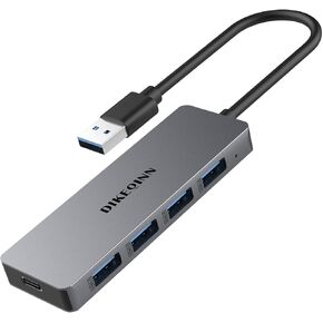 USB Hub, 4 Ports Multiple USB 3.0 Hub, USB Data Hub for Laptop with USB C Power Port, USB Extender for A Port Laptop, Windows, Linux, HP PC, and More (USB-A)