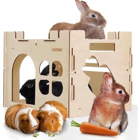 HIIMALEX Extra Large Bunny Castle Hideout for Indoor Rabbits Play House Round Edges Detachable Habitats for Rabbit Guinea Pig Chinchilla Hedgehog Bunnies Hamsters Gerbil Ferrets Rats
