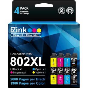 E-Z Ink (TM Remanufactured Ink Cartridge Replacement for Epson 802XL 802 T802XL T802 to use with Workforce Pro WF-4740 WF-4730 WF-4720 WF-4734 EC-4020 EC-4030 (1 Black, 1 Cyan, 1 Magenta, 1 Yellow)