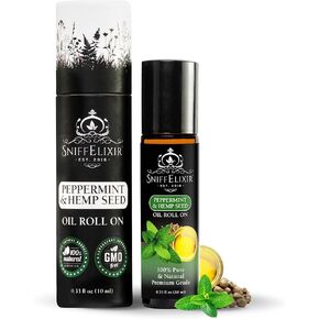 Peppermint Oil Roll On with Hemp Seed Oil - USDA Organic - Extra Strength for Headache & Migraine Relief, Muscle Aches, Joint, Back Ache Relief - Peppermint Essential Oil for Skin