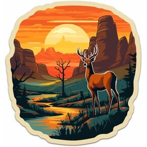Aesthetic Mountains Sunset Deer Sticker For Guitar, Skateboard, Water Bottles, Laptop, Waterproof Vinyl Decal Sticker 5 inch (Design 4) in Kuwait