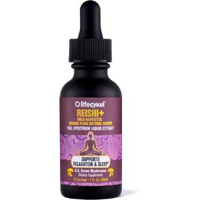 LIFE CYKEL Reishi Mushroom Extract w/Kakadu Plum- Adaptogen for Sleep Help, Relaxation & Cellular Support- 100% Organic Mushrooms, Antioxidants Vitamin C, 2oz (Packaging May Vary)